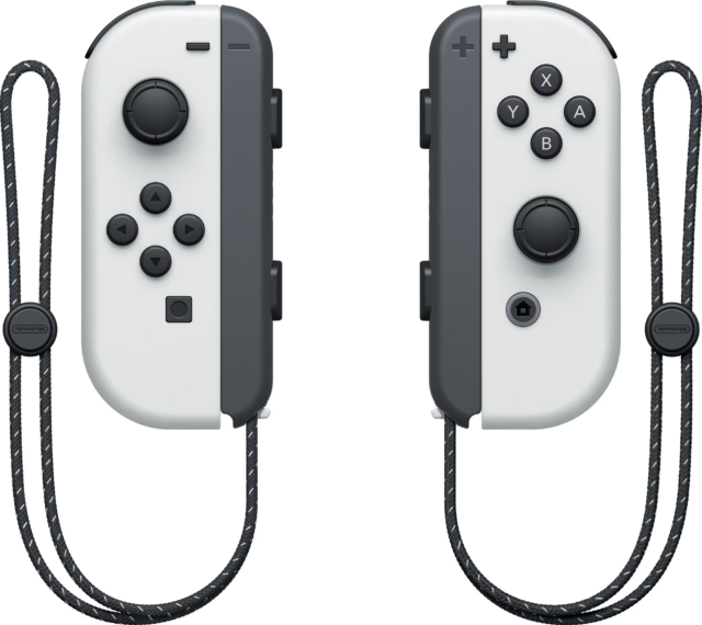 nintendo switch oled gamingkonsoll med hvite joy con kontrolle