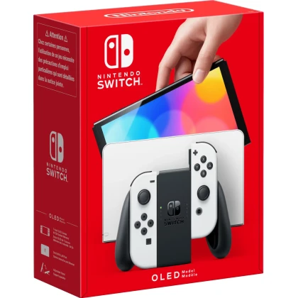 nintendo switch oled gamingkonsoll med hvite joy con kontroller pdp zoom 3000