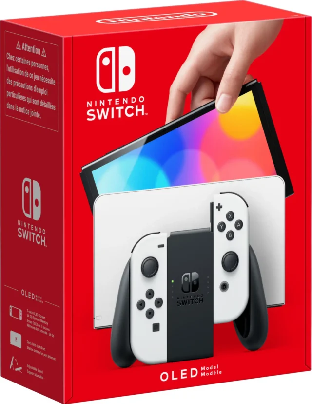 nintendo switch oled gamingkonsoll med hvite joy con kontroller pdp zoom 3000