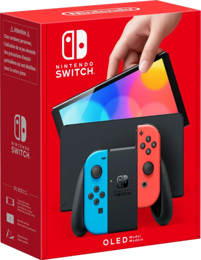 nintendo switch oled gamingkonsoll med neon joy con