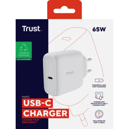 TRUST MAXO 65W USB C CHARGER WHITE