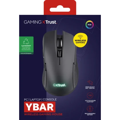 Trust GXT 923 YBAR Tradlos Gaming Mus Svart