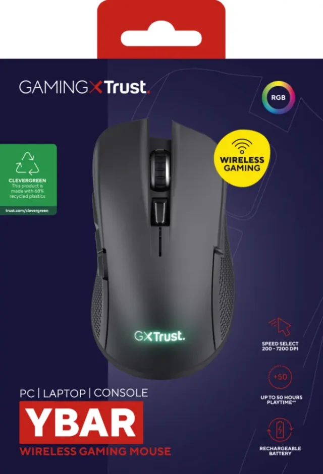 Trust GXT 923 YBAR Tradlos Gaming Mus Svart